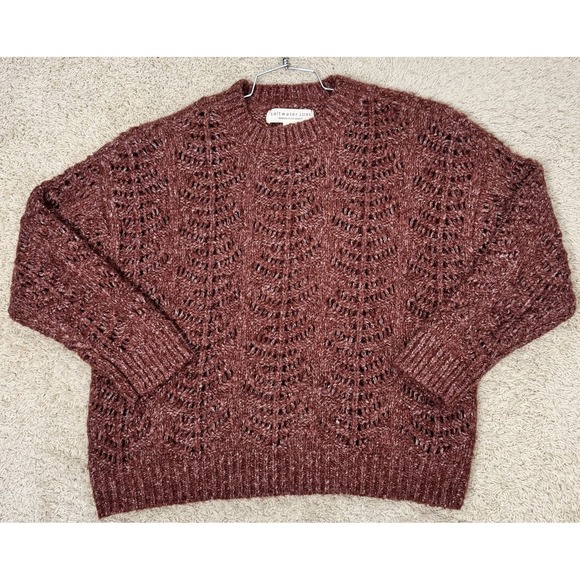 saltwater LUXE Sweaters - Saltwater Luxe Women's Boxy Cropped Open Weave Pullover Sweater Rust Size L Soft